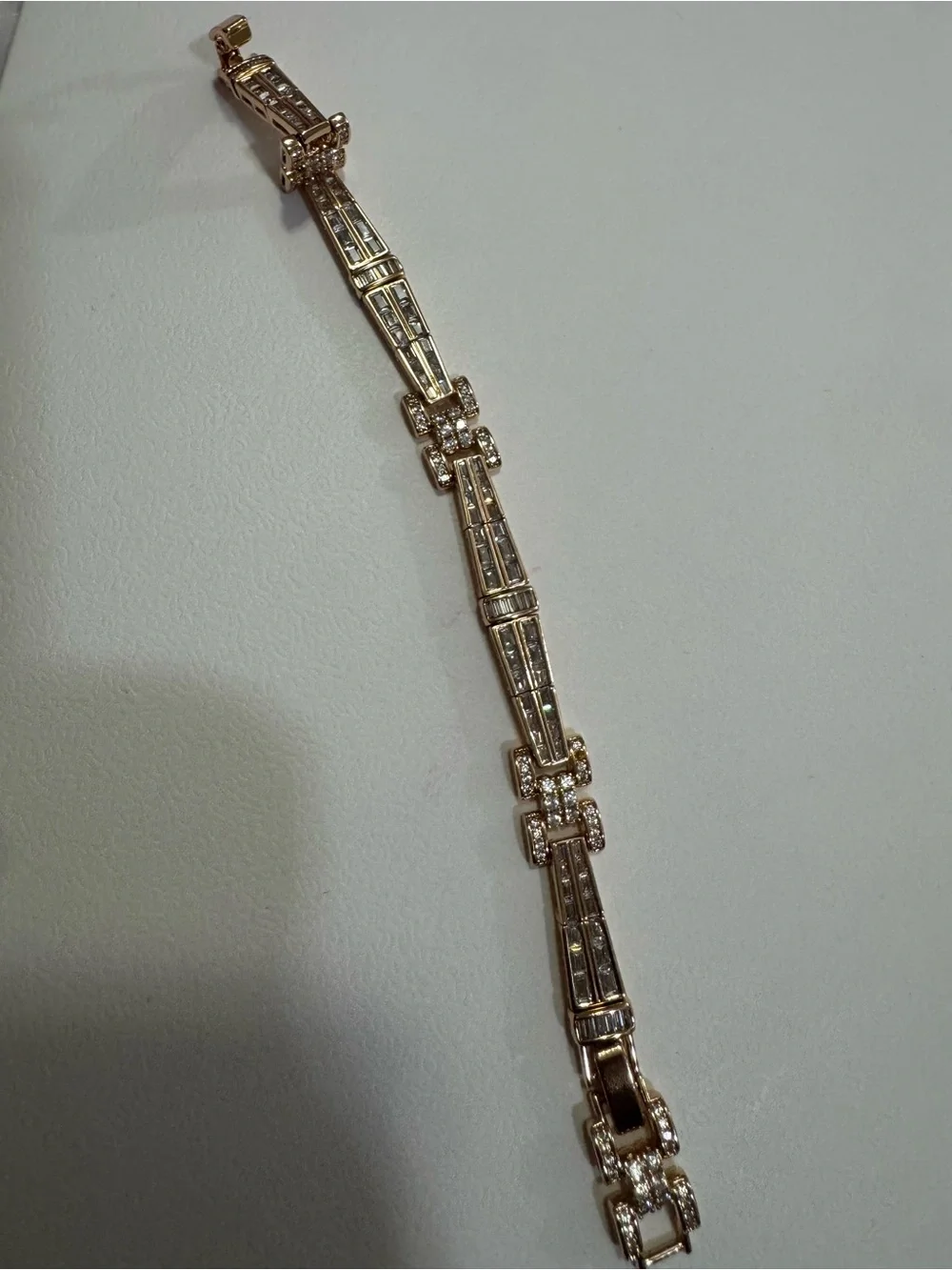 Gold Crystal Link Bracelet for Women - Sparkling Baguette Design